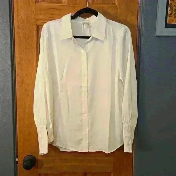 White Satin Button Down - Picture 2 of 6